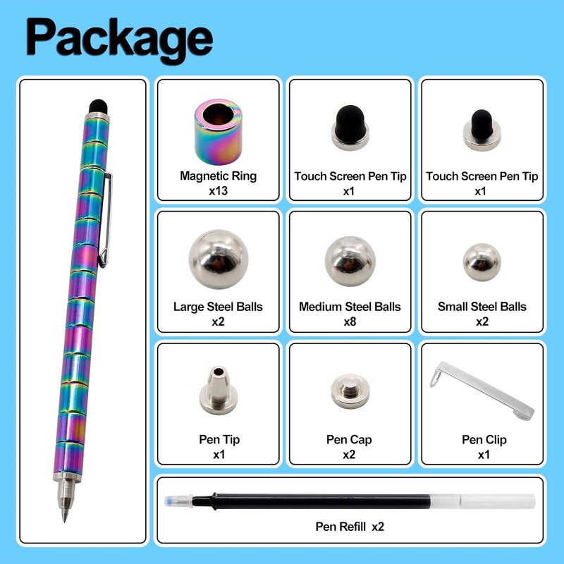 TTzycc Magnetic Pen With 13 Rings - Decompression Magnet Metal Fidget Pen, Creative Toy That Writes, Intellectual Learning and Stress Reduction Gift for Family or Friends - Image 5